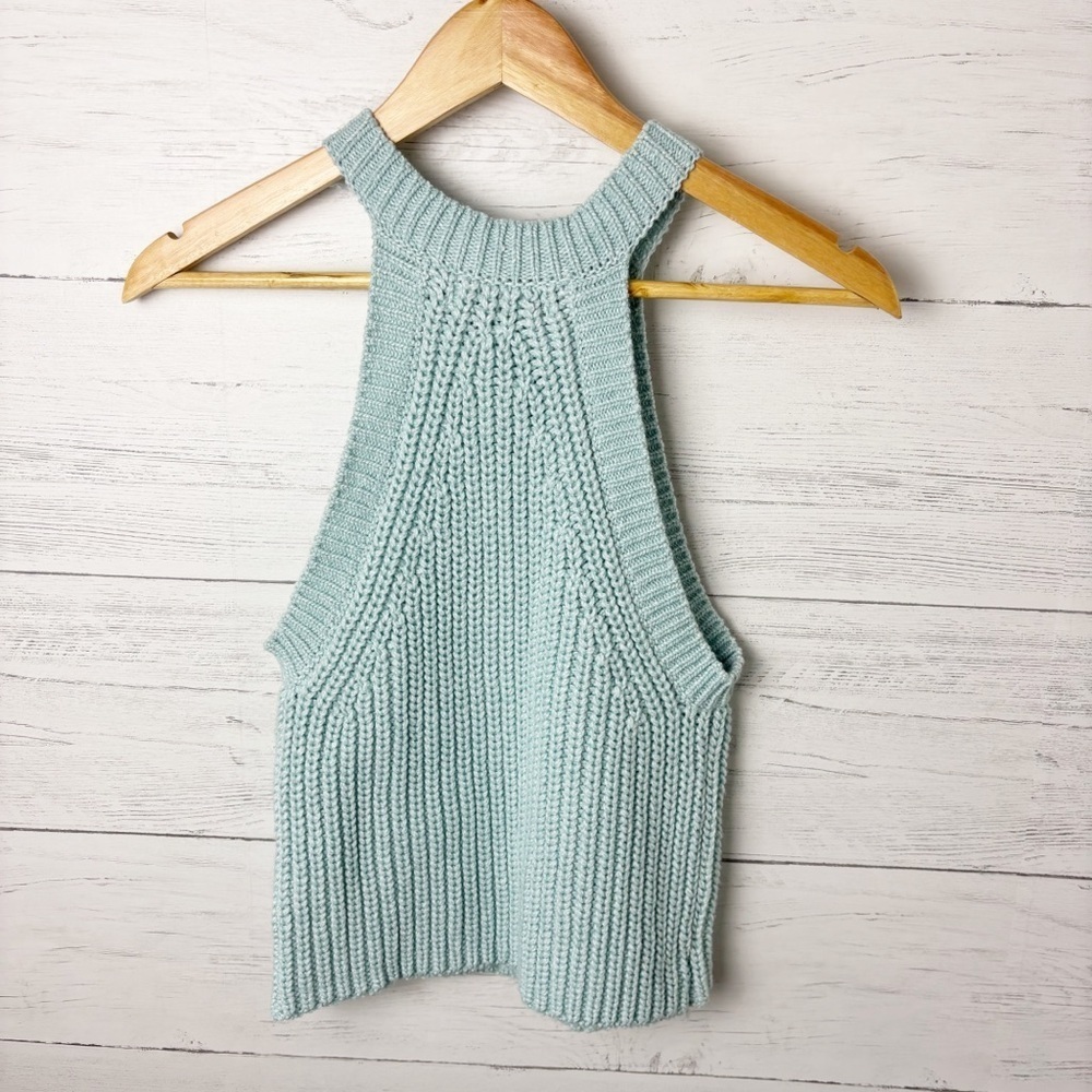 Anthropologie Knit Halter Sweater Tank Top Aquamarine XS - Pullover Ribbed - Picture 7 of 11